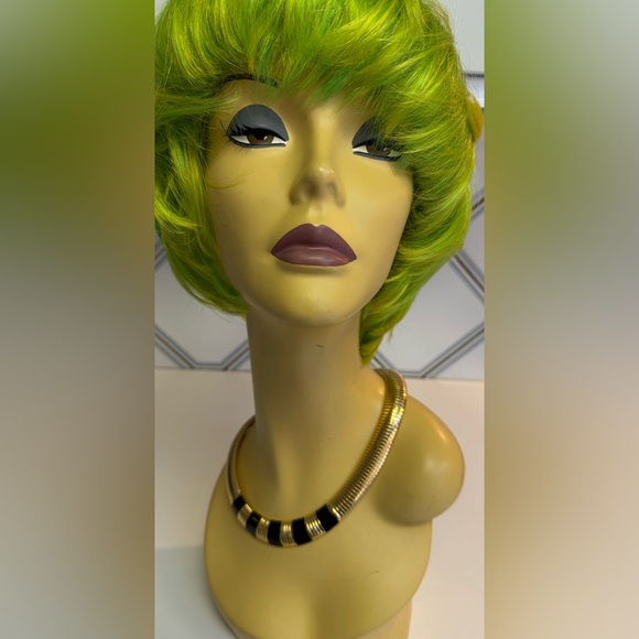 Monet vintage 80s Gold plated snake omega choker~Black enamel accents